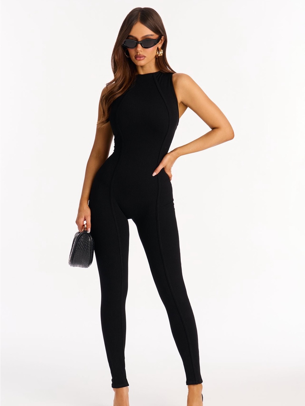 Fashion Nova Black Ribbed Sleeveless Jumpsuit